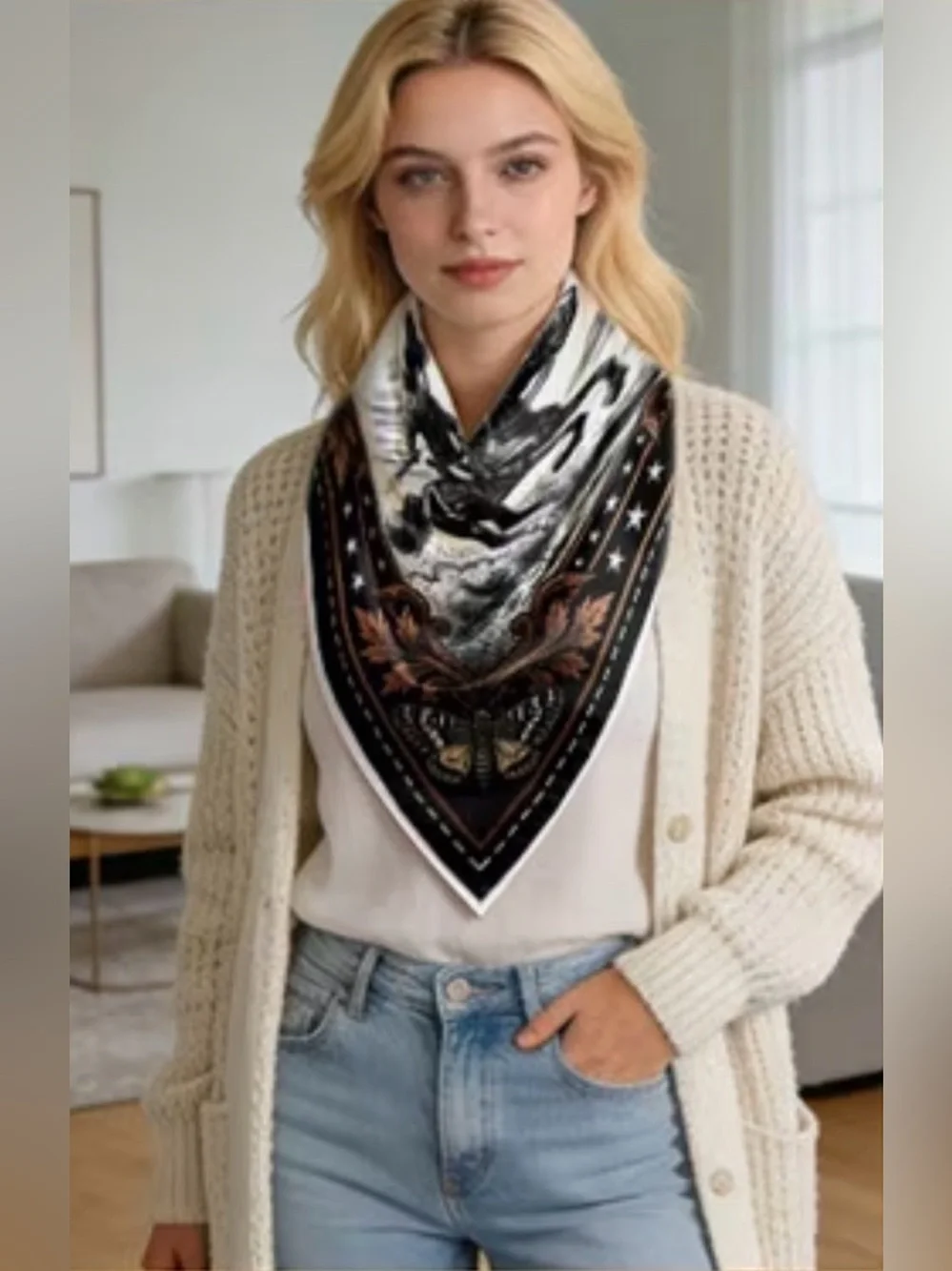 Black & Brown Western Cowboy Print Scarf - Men's Accessory
